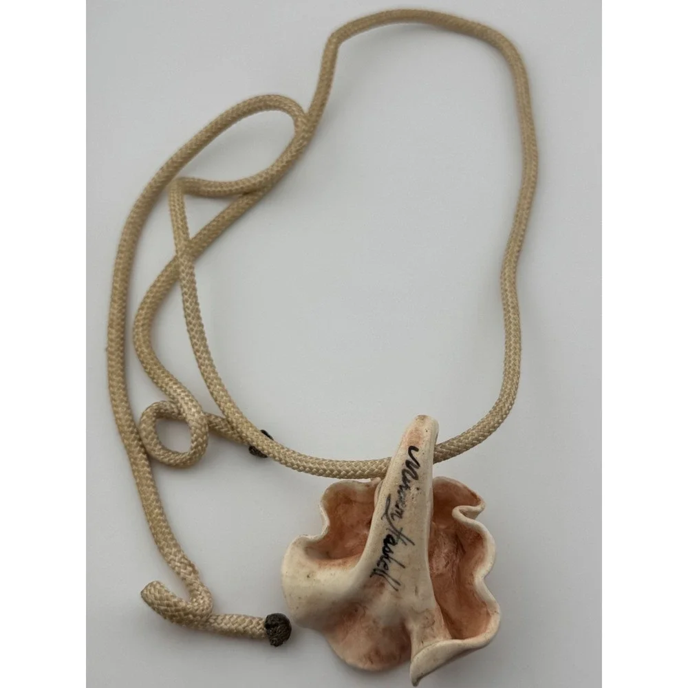 Vintage Miriam Haskell Signed Ceramic Flower Pendant Original Rope Necklace